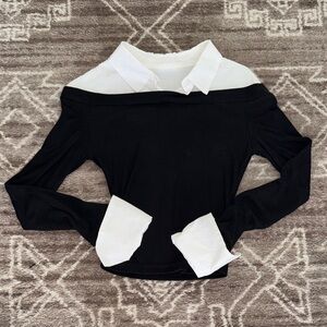Commense Black and White Off-Shoulder Sweater NWOT